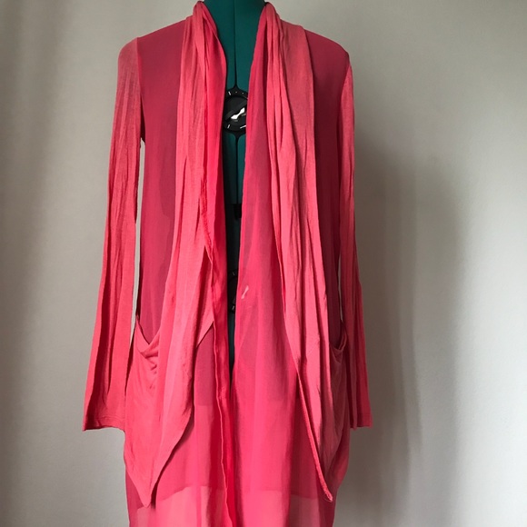 SOLDCoral pink peach chiffon oversized cardigan - Picture 2 of 5